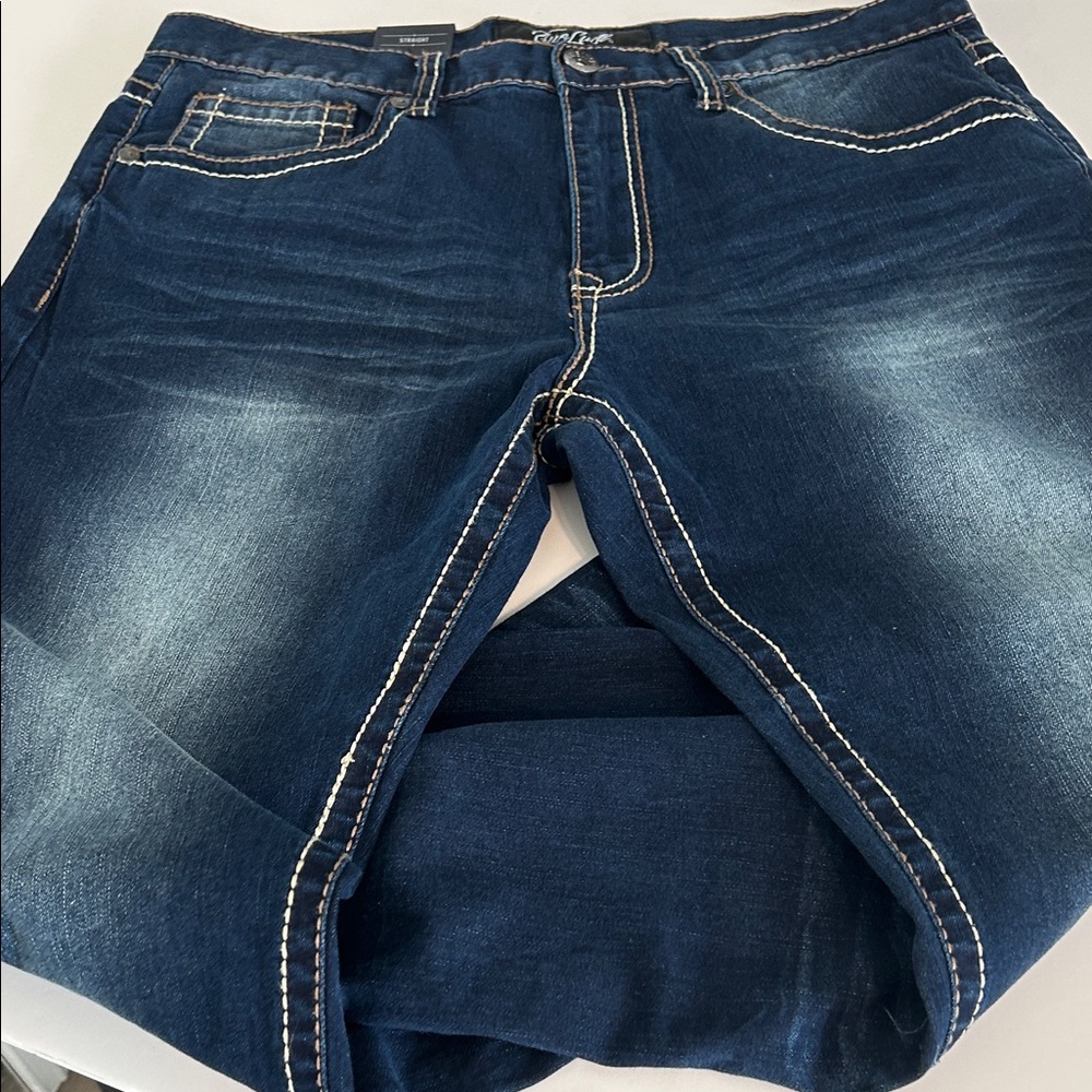 True Luck Men's Indigo Straight Jeans - Picture 4 of 7